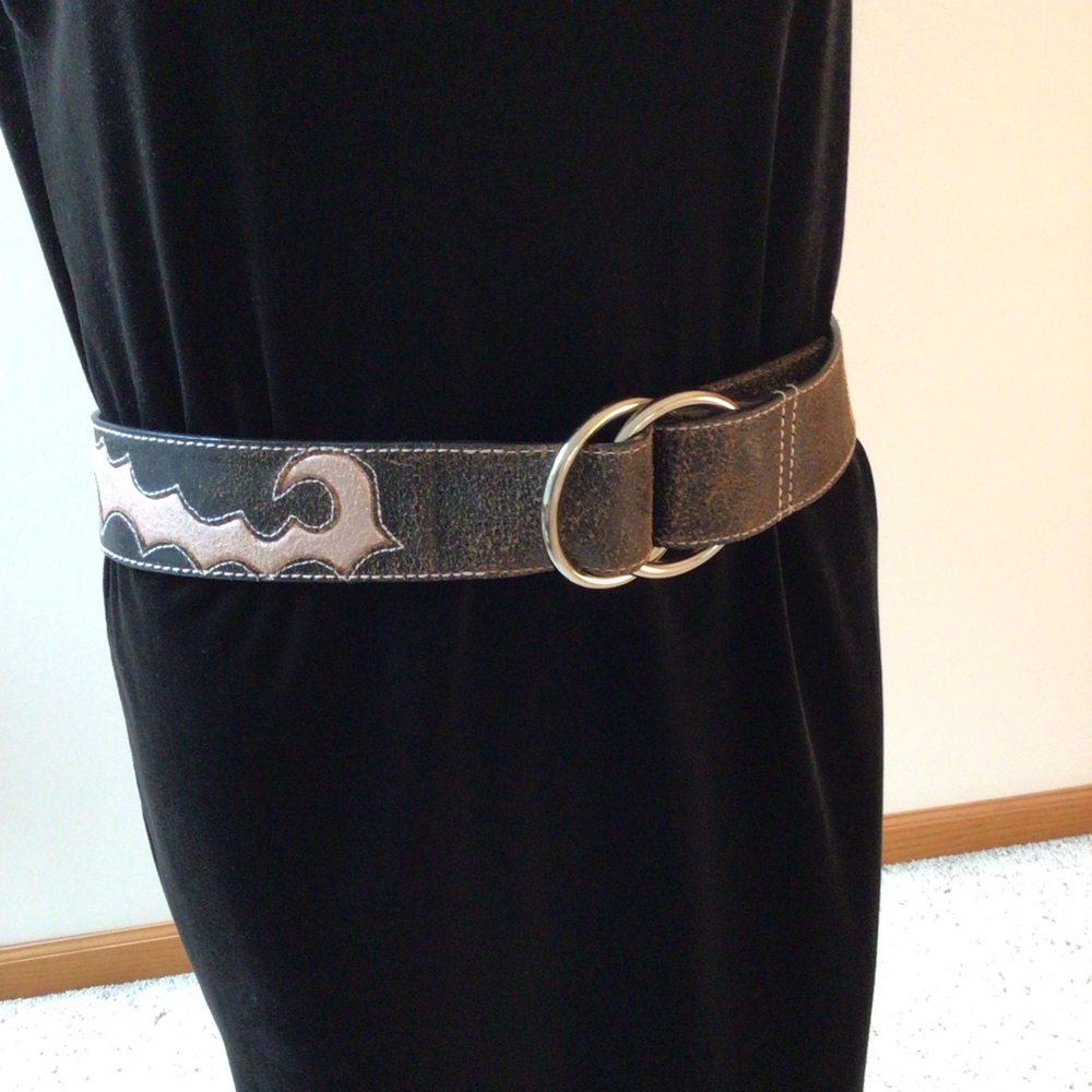 Guess Brown and Rose Gold Belt with Double Ring Buckle